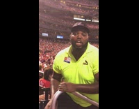 Employee yells cold beer during baseball game