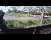 White SUV car hit white wood fence