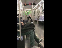 Street performer guy four green rings subway