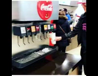 Girl gets every drink at soda machine