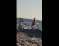 Woman sexy santa costume dance sway beach