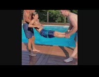 Kid thrown on pool head almost hit ledge