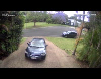Delivery guy throw package on driveway then reverses
