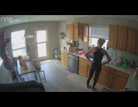 Cat tries to jump onto cabinet ring camera 