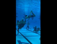 People play game underwater pool small net 