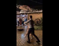 Couple drunk dance on wedding fell down