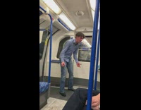 Collab Subway Creatures - Man blue button up shirt sings opera song on subway train