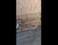 Cat reaches out paw from cardboard house