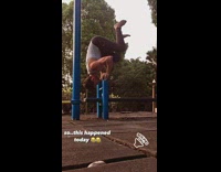 Guy attempts handstand fail blue calisthenics bar 