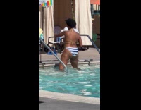 Collab IITW - Woman stripes bikini tiktok at the poolside Part 1