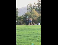 Two girls hug pose denim skirt park part 1