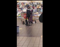 Man dances with skeleton 