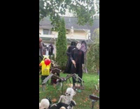 House decorated in life size spooky characters