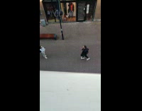 Man empty street model walk music