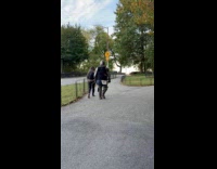 Man full medieval armor walk at park