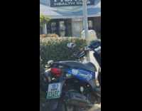 Small bird fly into reflection motorcycle mirror