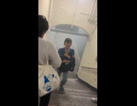 Subway train station covered in white smoke