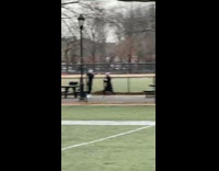 Guys watch girls practicing boxing fighting park 