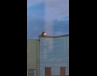 Girl dances with fire torch stick rooftop 