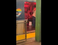 Man plays loud music inside the subway