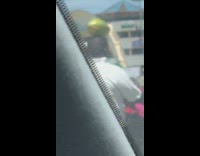 Man drive motorcycle balance papaya on head