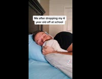 Dad relaxes after dropping off 4 year old 