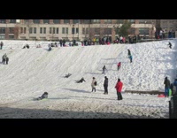 Guy riding sled crashes into boy fail 
