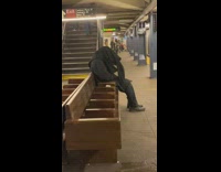 Collab Subway Creatures - Guy sitting on subway bench moves head 