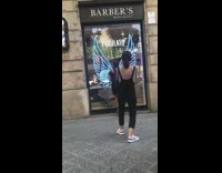 Woman neon light angel wings Barber Shop