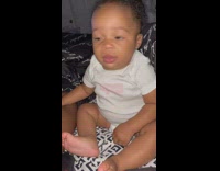 Baby gets scared from father snoring sounds 
