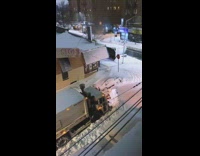 Collab WINY - Garbage truck almost hits parked car snow 