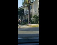 Guy purple hair dance tiktok street pole