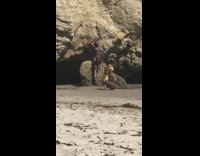 Two women gray yellow bikini pictorial beach rock Part 1