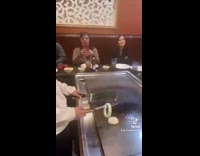 Girl tries to do onion volcano teppanyaki 