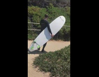 Collab Kook Of The Day - Two surfers walk down trail with surfboard and bodyboard while kids sitting on rails laugh