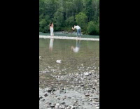 Collab IITW - Woman white dress poses on river rocks