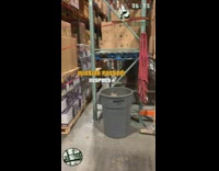 Guy in warehouse dances to GTA song and shoots trash into can then misses
