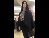 Girl confronts mannequin store zebra print shirt 