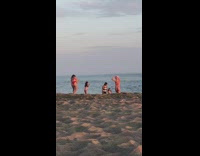 Neon pink thong bikini girl beach kids