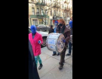 Blue man memorial  group parade on street