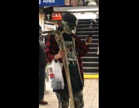 man green skull face makeup wood stick