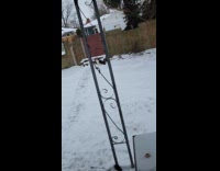 Woman tell dog to come inside from snow