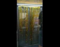 Gold tassel party decorations on subway door