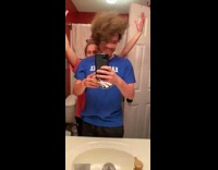 Guy curly hair reveal bathroom red walls 