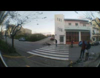 Guy bicycle jumps stairs fail yellow handrail 