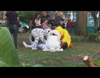 Furries animal costumes attack Jesus at the park camera records the on movie set