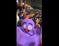 Collab WINY - Grimace mascot celebrate with crowd after game