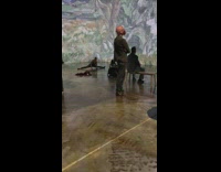 Woman leg split floor art exhibit screen