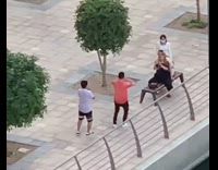 Two guys dance tiktok orange white shirt