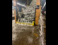 Water overflows from stairs down into station 